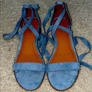 Blue strappy low heels